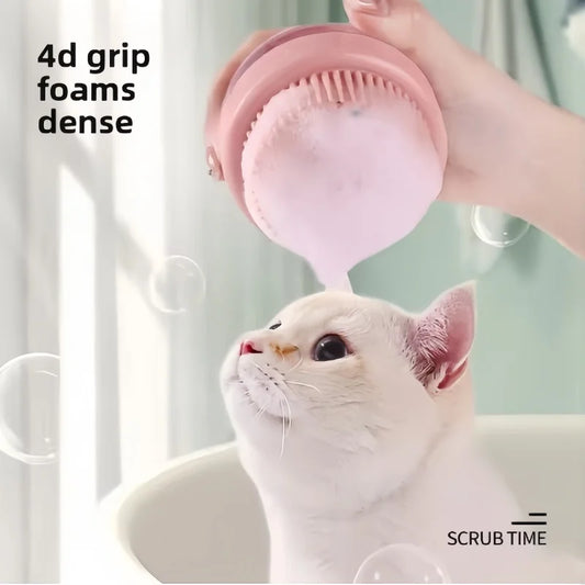 Pet Bath Brush with Soap Dispenser – Soft Silicone for Dogs & Cats
