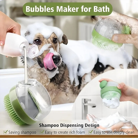 Pet Bath Brush with Soap Dispenser – Soft Silicone for Dogs & Cats